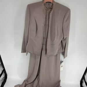 Day mor frosted mocha halter beaded maxi sheath gown and jacket NWT womens 6